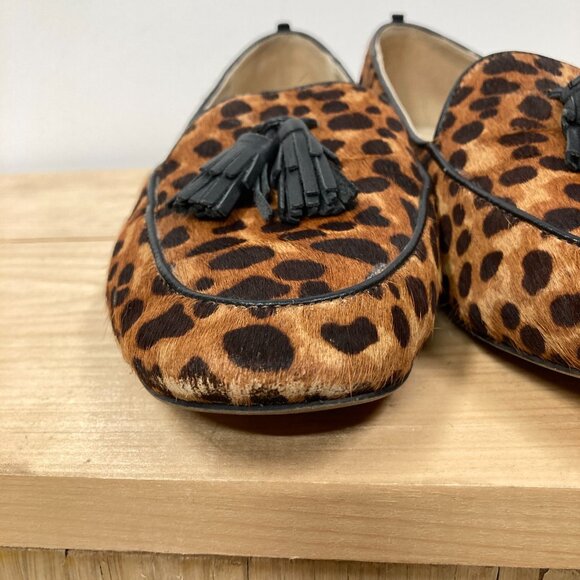 Boden Ines Loafers, Size 6, 36.5 Leather Calf Hair Animal Print Tassels Flats - Picture 9 of 12
